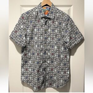 Robert Graham Men’s Medium Geometric Button Up Short Sleeve Shirt Multicolor